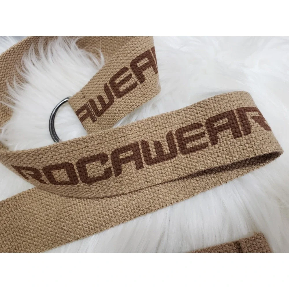 Roca Wear Woven Canvas Striped D Ring Belt Mens y2k hip hop vintage brown